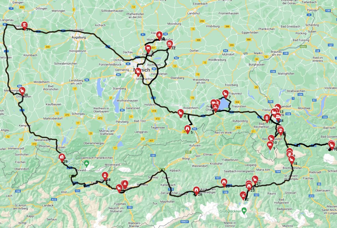Motorhome road trip from Munich to Austria and Germany full route